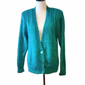 Jay Jacobs Womens Vtg Green Blue Wool Mohair Acrylic 3 Button Knit Cardigan M